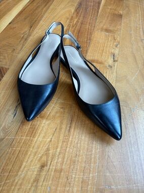 Ann Taylor Marcy Slingback Flats Black Leather Size 7 Pointed Toe